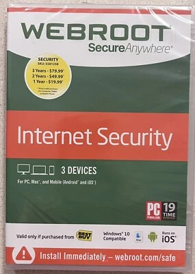 Webroot SecureAnywhere Internet Security 3 Devices Windows/Mac/Android SEALED - Image 1 of 2