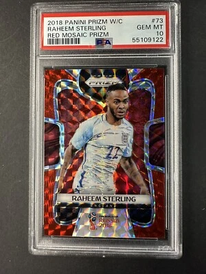 Raheem Sterling PSA 10 Red Mosaic Panini 2018 World Cup Soccer Prizm #73 POP 4 - Image 1 of 2