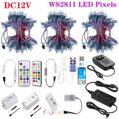 12V WS2811 RGB Full Color LED Pixels Light WiFi Bluetooth Controller and Adapter - Image 1 of 4