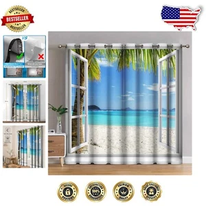 Tropical Beach Palm Trees Blackout Curtains – Room Darkening Drapes, 52"x84" - Picture 1 of 10