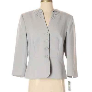 NWT! Tahari by ASL Retro Classic Gray Blazer Embellished Neckline Size 10 - Imagen 1 de 5