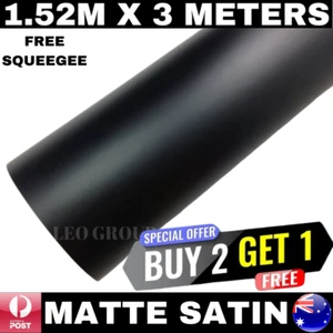 1.52M X 3M Matt Matte Satin Black Car Vinyl Wrap Film Roll Sticker Air Release - Picture 1 of 3