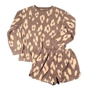 Carters Girls 12 Mocha Pink Animal Print Super Soft 2 Piece LS Shorts PJ Set - Picture 1 of 10