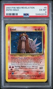2001 Pokémon Entei #6/64 DOUBLE HOLO Error? WOTC Neo Revelation SWIRL PSA 6 - Picture 1 of 3