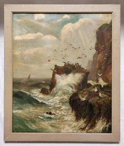 ALEXANDER MORTIMER ORIGINAL OIL PAINTING SEAGULLS OFF SCOTTISH COAST SIGNED 1899 - Picture 1 of 24