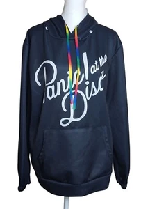 Panic! At The Disco Black Hoodie With Rainbow Drawstrings Size Medium - Picture 1 of 10