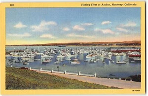 Fishing Fleet at Anchor, Monterey, California - 1941 Linen Teich Postcard - Bild 1 von 2