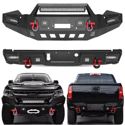 Parachoques delantero/trasero de acero para Chevy Colorado 2015-2022 con placa de cabrestante y luces LED Foto 1 de 4