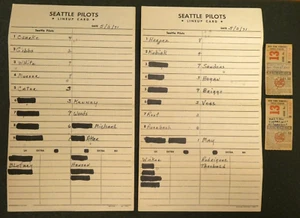 Yankees vs Brewers 5/2/1971 Seattle Pilots Lineup Cards with 2 Matching Tickets - Picture 1 of 7
