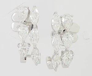 Marquise & Pear Cut Diamond Half Hoop Earrings 1.7 ct 18K White Gold - Picture 1 of 5
