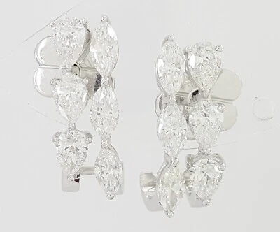 Marquise & Pear Cut Diamond Half Hoop Earrings 1.7 ct 18K White Gold - Image 1 of 4
