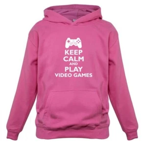 Keep Calm and Play Video Games - Kids Childrens Hoodie Gaming Gamer Geek - Picture 1 of 6