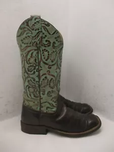 Anderson Bean Womens Brown Aqua Leather Square Toe Cowboy Boots Size 6.5 B USA - Picture 1 of 14