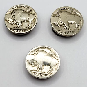 3 Authentic Buffalo Nickle Five Cent Button Covers Silver Tone Click Its 1989 - Picture 1 of 17