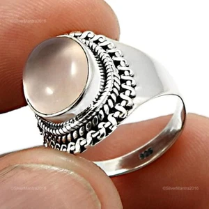 Naturale Quarzo Rosa Argento Sterling Artigianale Cocktail Nuovo Anello Misura 8 - Foto 1 di 8