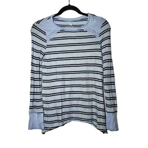 NWT Justice Blue Striped Waffle Knit Long Sleeve Shirt Girl's Size 14 - Picture 1 of 7