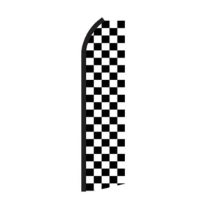 Black & White Checkered Swooper Flutter Feather Flag | 3ft W x 11.5ft Tall - Picture 1 of 3