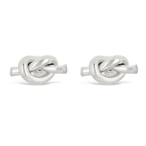 Pendientes italianos de nudo de amor pretzel alto pulido de oro blanco de 14 K - Imagen 1 de 6