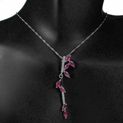 Silver Pendant Pink Ruby Genuine Natural Gems With Chain Solid Sterling - Image 1 of 4