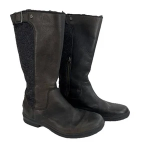 UGG Women's Janina Snow Riding Boots Black Wool Leather Size 11 - Picture 1 of 11