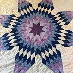 Edredón Vintage Talla Queen Púrpura Azul Patchwork Estrella Solitaria Amish Acolchado a Mano - Imagen 1 de 16