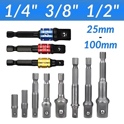 Stecknuss Bit Adapter auf ww 1/4", 3/8", 1/2" Vierkant-Abtrieb 1/4" 6knt Antrieb - Bild 1 von 4