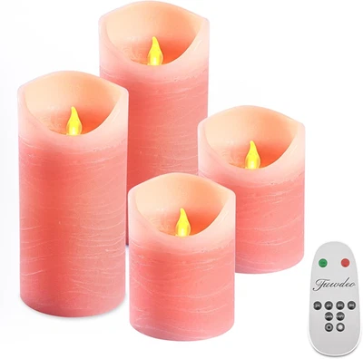 Velas sin llama a pilas con control remoto, paquete de 4 velas LED de cera real pilar rosa Foto 1 de 4