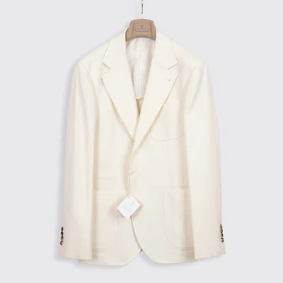 Chaqueta Brunello Cucinelli Suave Talla EU50 Panamá Blanca Lana Franela Suave Hombro Foto 1 de 4