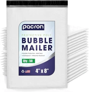 50-Pack Waterproof Poly Bubble Mailers 4 x 8 - Thick, Durable, Instant - Picture 1 of 88