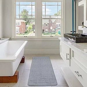 Ottomanson Luxury Collection Solid Non Slip Bath Runner Rug, 20" x 59", Dark - Picture 1 of 6