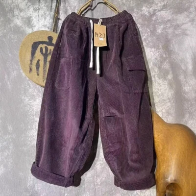 Pantalones informales de pana para mujer sueltos con bolsillos de pierna ancha pantalones retro Haren Foto 1 de 4