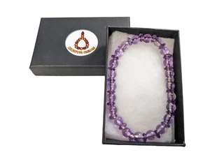 Natural Gemstone Elastic Cord Bracelet 7" Amethyst 6mm Beads Christmas Gift 354 - Picture 1 of 8