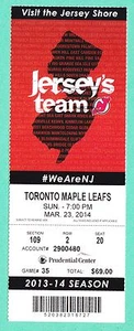 3-23-14 Maple Leafs at Devils Unused NHL Hockey Ticket Devils Win Kessel Goal - Picture 1 of 2