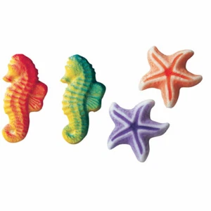 Summer Ocean  Sugar Top Decor - Colorful Seahorse and Starfish -  Kosher, 8 pk - Picture 1 of 3