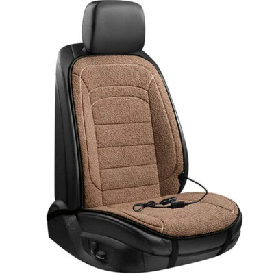 Heated Car Seat Chair Cushion Lamb Wool Heating Warmer Pad Hot Cover Brown 12V - Image 1 of 4
