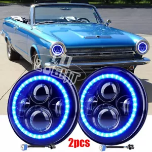 2x Fit Dodge Dart 1964-76 Ramcharger 7" Round LED Headlights Hi/Lo Beam Blue DRL - Picture 1 of 14