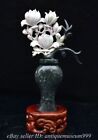 14.8" Chinese Natural Dushan Jade Carved Feng shui Lotus Flower Vase Base Statue