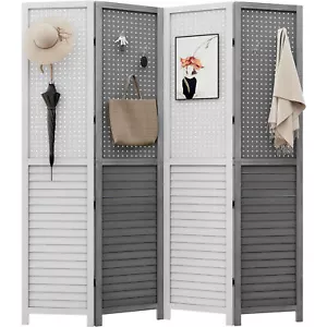 Sureaity 4 Panel Room Divider Folding Privacy Screens with Pegboard Display - Picture 1 of 7