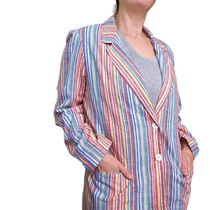 Vintage Womens Rainbow Striped Blazer Pride Thin Cotton Size M L Loose Fit - Picture 1 of 10