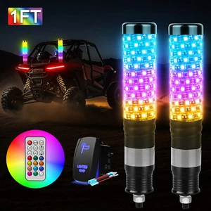 2pcs 1FT Spiral LED Fat Whip Light Antenna RGB Chasing  IP68 for ATV UTV SXS RZR - Picture 1 of 11
