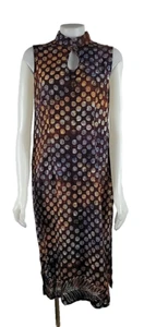 Neu ohne Etikett - Vintage April Cornell Schlüsselloch braun orange blau kreisgeschlitzt Seitenkleid M - Bild 1 von 5