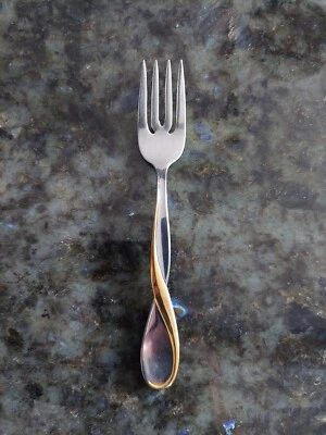 Oneida GOLDEN AQUARIUS cubiertos con acento dorado cubiertos (1) tenedor para ensalada/desierto Foto 1 de 3