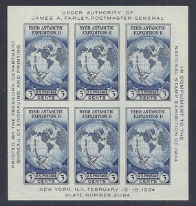 US National Stamp Expo Sheet - James A. Farley, Byrd Expedition 735 MNH - 1934 - Picture 1 of 1