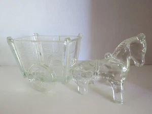 Vintage Depression Glass - Clear Color - Donkey Pulling Cart - Planter - Picture 1 of 5