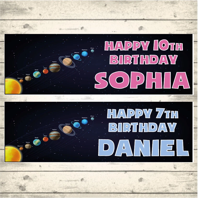 2 BANDERAS PERSONALIZADAS DEL SISTEMA SOLAR FIESTA DE CUMPLEAÑOS - CUALQUIER NOMBRE - CUALQUIER EDAD Foto 1 de 1