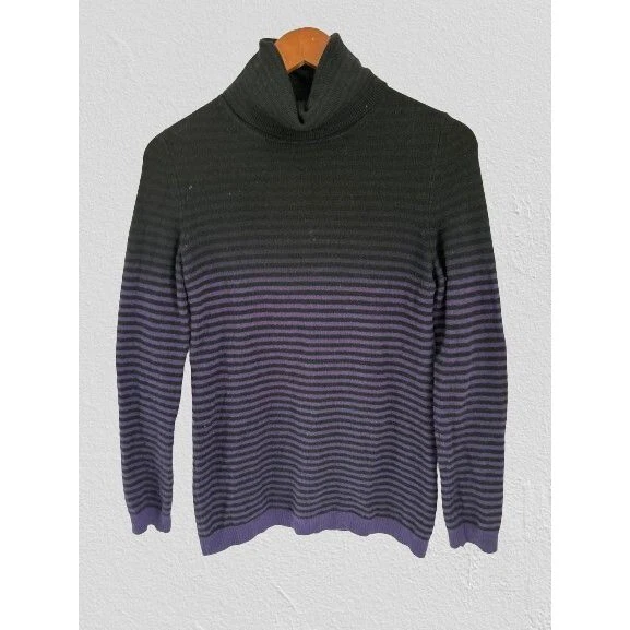 THEORY Knitted Cashmere Turtleneck Sweater Gray Purple Ombre Stripes Size Med - Image 1 of 4
