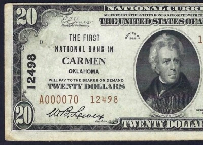 🇺🇸 OK 1929 $20 TYPE-2 ♚♚CARMEN, OKLAHOMA♚♚ PCGS EX FINE 40 BEST KNOWN, RARE!!! - Image 1 of 3