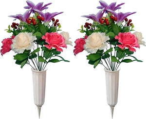 Artificial Graveyard Flower with Vase, Cemetery Flowers for Grave, Memorial Flow - Picture 1 of 12