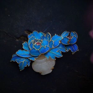 Chinese Retro Charm Cloisonne Enamel Porcelain Craft Peony Flower Brooch - Picture 1 of 3