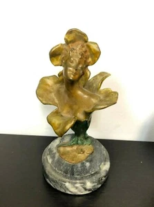 Vintage Sculpture Woman in a Flower Bronze / Brass Marble base Possible Antique - Picture 1 of 6